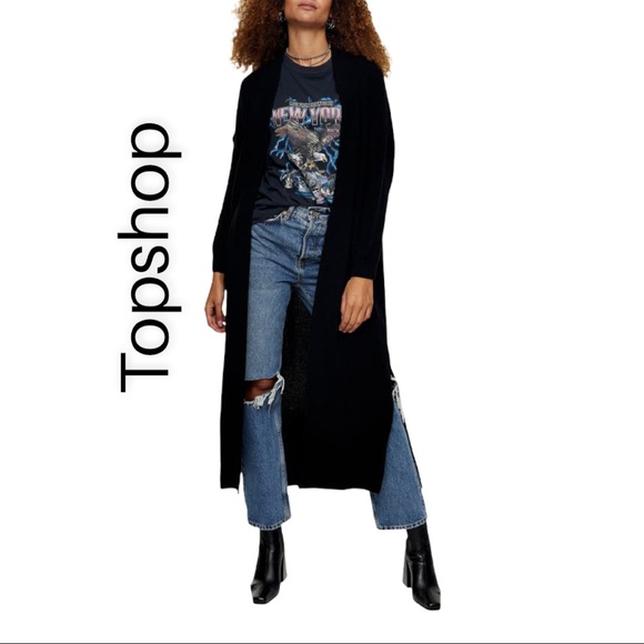 Topshop Sweaters | Topshop Open Front Maxi Cardigan in Black Size 4-6 Nwt | Color: Black | Size: 6 | Ktnmomof4's Closet